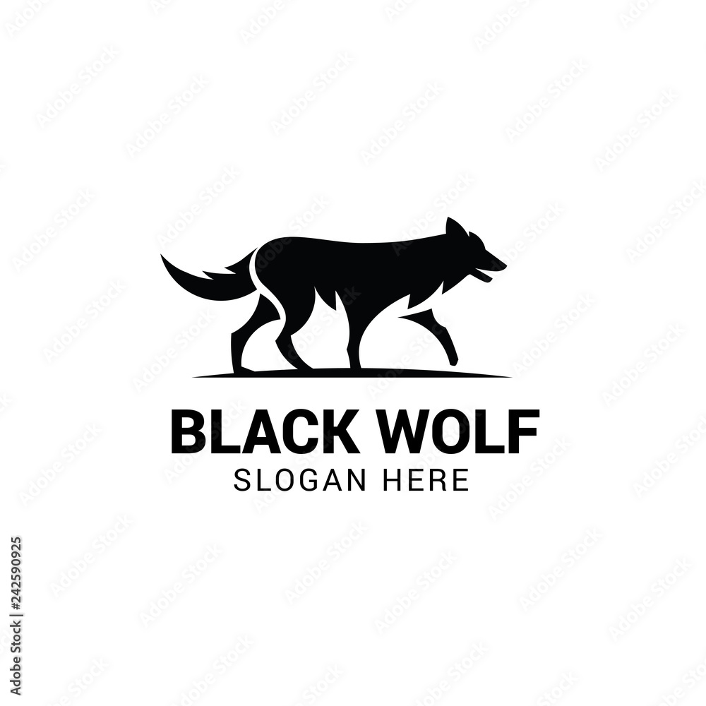 Wolf walking logo template isolated on white background