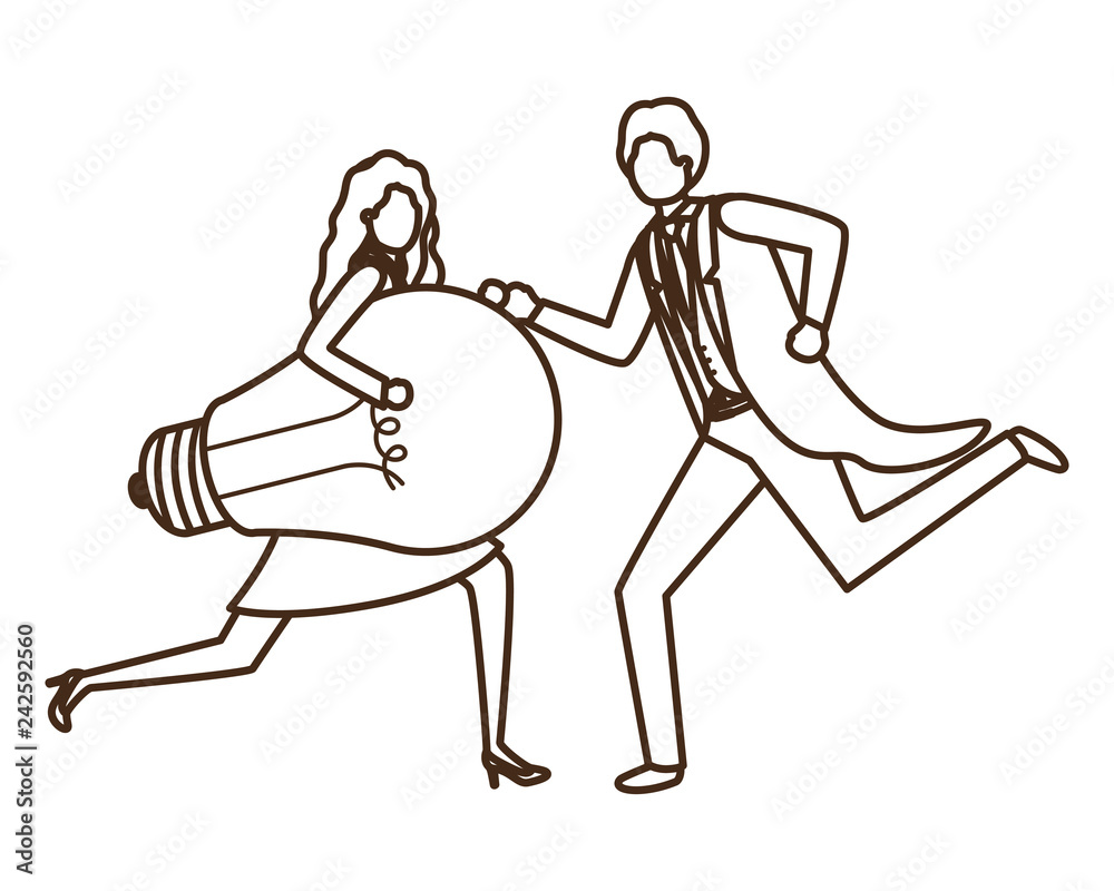 business couple with light bulb avatar character business couple with light bulb avatar character