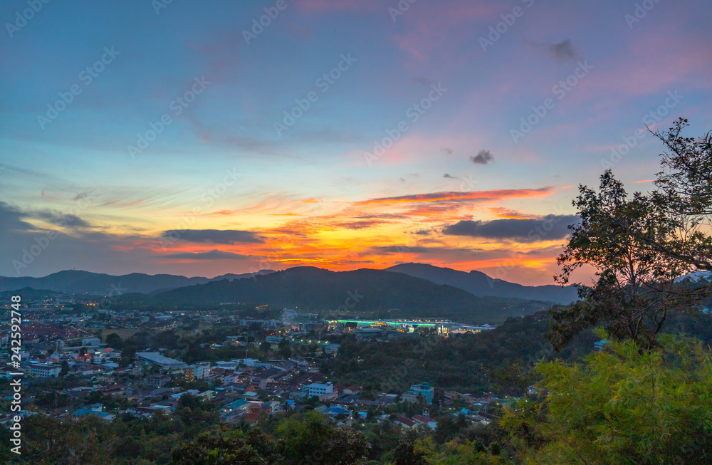 Khao Rang viewpoint tower landmark in Phuket town it is on Tung Ka hill in Phuket town. .on Khao Rang viewpoint can see around Phuket island and watching sunrise and sunset