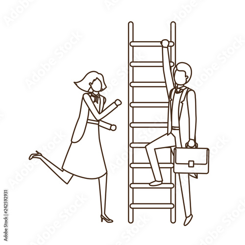 business couple with stair avatar character