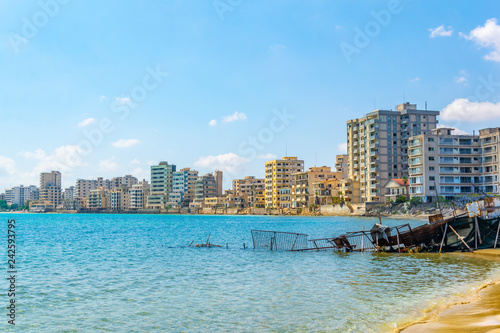 Fototapeta Naklejka Na Ścianę i Meble -  Ruins of hotels at Varosia district of Famagusta, Cyprus