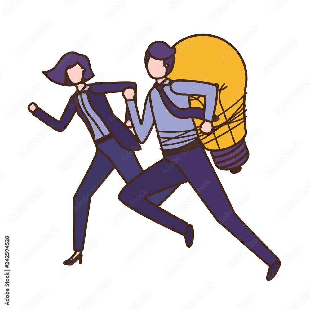 business couple with light bulb avatar character business couple with light bulb avatar character