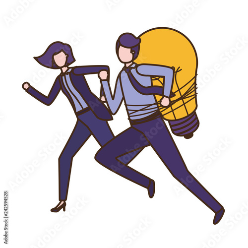 business couple with light bulb avatar character