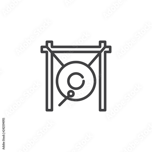 Chinese gong line icon. linear style sign for mobile concept and web design. Gong with mallet outline vector icon. Symbol, logo illustration. Pixel perfect vector graphics