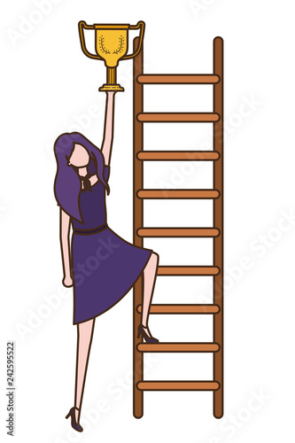 businesswoman with stair and trophy avatar character