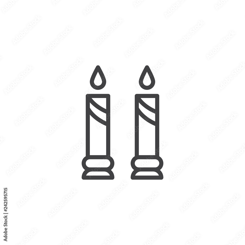 Two candles line icon. linear style sign for mobile concept and web design. Candle light outline vector icon. Symbol, logo illustration. Pixel perfect vector graphics Two candles line icon. linear style sign for mobile concept and web design. Candle light outline vector icon. Symbol, logo illustration. Pixel perfect vector graphics