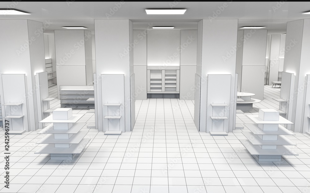shop, mall, shopping mall, interior visualization, 3D illustration