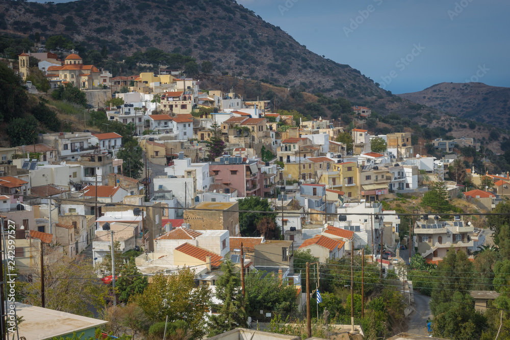 Heraklion, Crete - 10 01 2018: On the road to Rodia. A lovely village on the hill