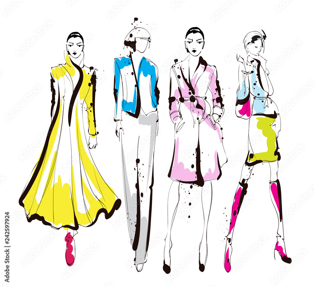 Stylish fashion models. Pretty young girls. Fashion womans Sketch Stylish fashion models. Pretty young girls. Fashion womans Sketch