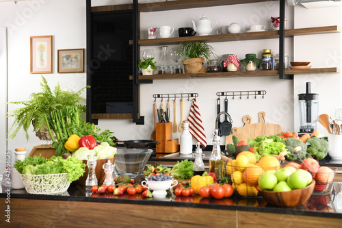 Fototapeta Naklejka Na Ścianę i Meble -  Interiors design of kitchen  with some vegetables and fruits