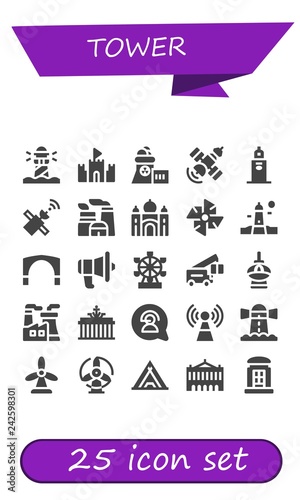 Vector icons pack of 25 filled tower icons