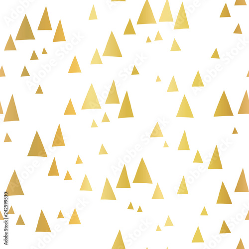 Free Download Scattered gold foil triangles on white seamless vector pattern. Abstract geometric background. Abstract mountain landscape in elegant shiny metallic foil. For cover, cards, poster, page fill, decor. - GFXLoad