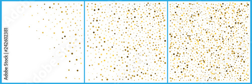 Gold polka dot confetti celebrations. Simple festive modern design. Holiday vector. Set 3 in 1