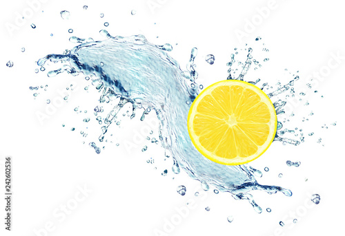 lemon slice water splash isolated on white