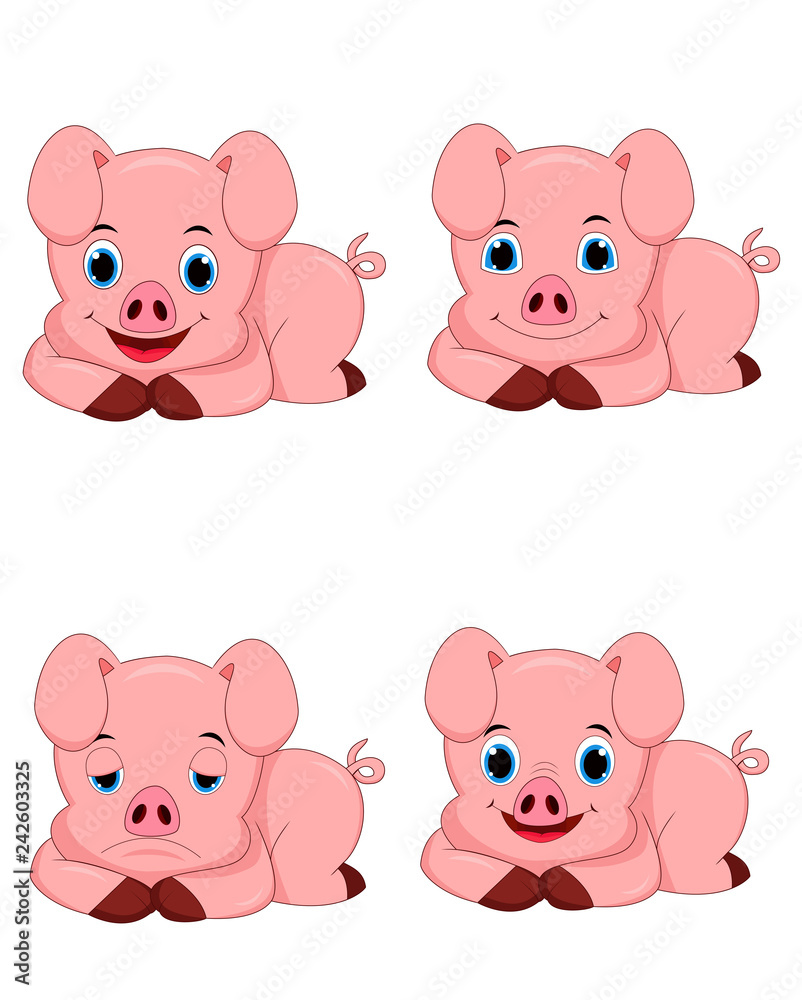 Set of cute pig cartoon characters isolated on white background Set of cute pig cartoon characters isolated on white background
