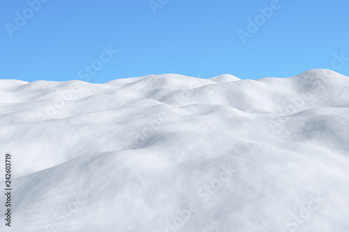 White snowy field with hills winter arctic landscape