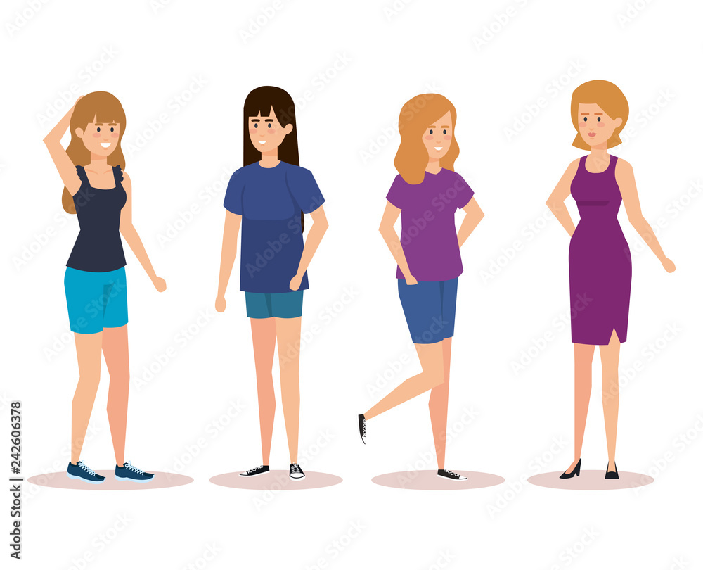 Fototapeta premium group of girls avatars characters