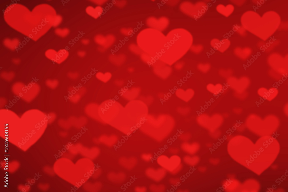 Valentine's day background with red hearts. Abstract bokeh card,  Love  concept.