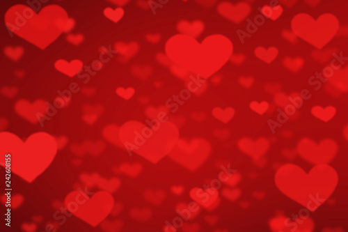 Valentine's day background with red hearts. Abstract bokeh card,  Love  concept.