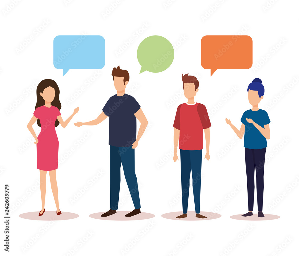 group of people with speech bubble characters group of people with speech bubble characters