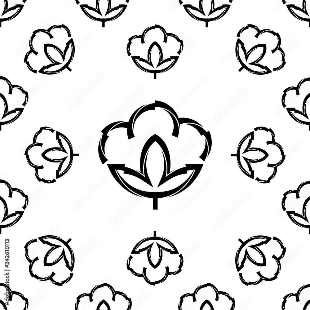 Cotton Flower Icon Seamless Pattern, Cotton Ball, Cotton Fiber Seamless Pattern Cotton Flower Icon Seamless Pattern, Cotton Ball, Cotton Fiber Seamless Pattern