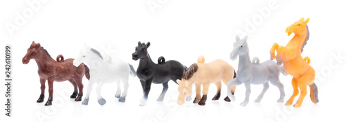 Fotografie set of Toys horse made of plastic isolated on white background