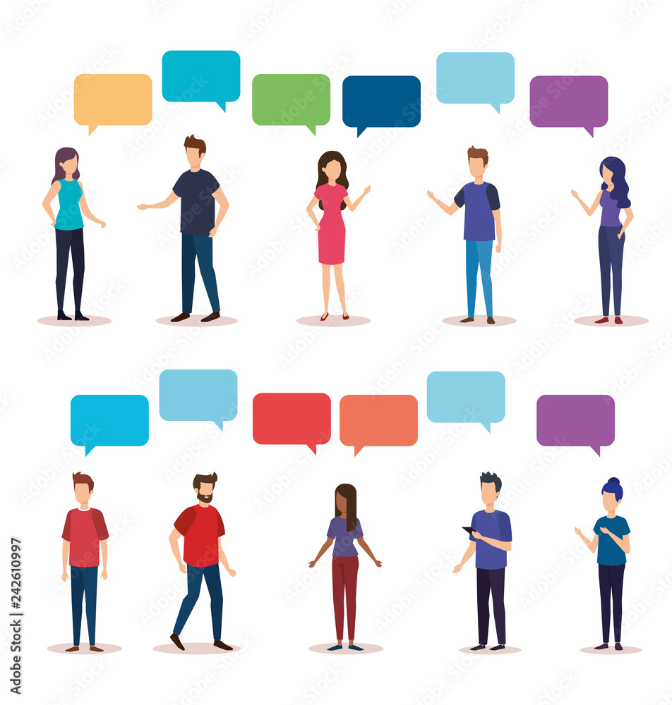 Fototapeta premium group of people with speech bubble characters