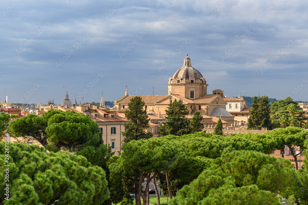 View on Rome and Chiesa del Gesu from Capitoline Hill. Rome. Italy