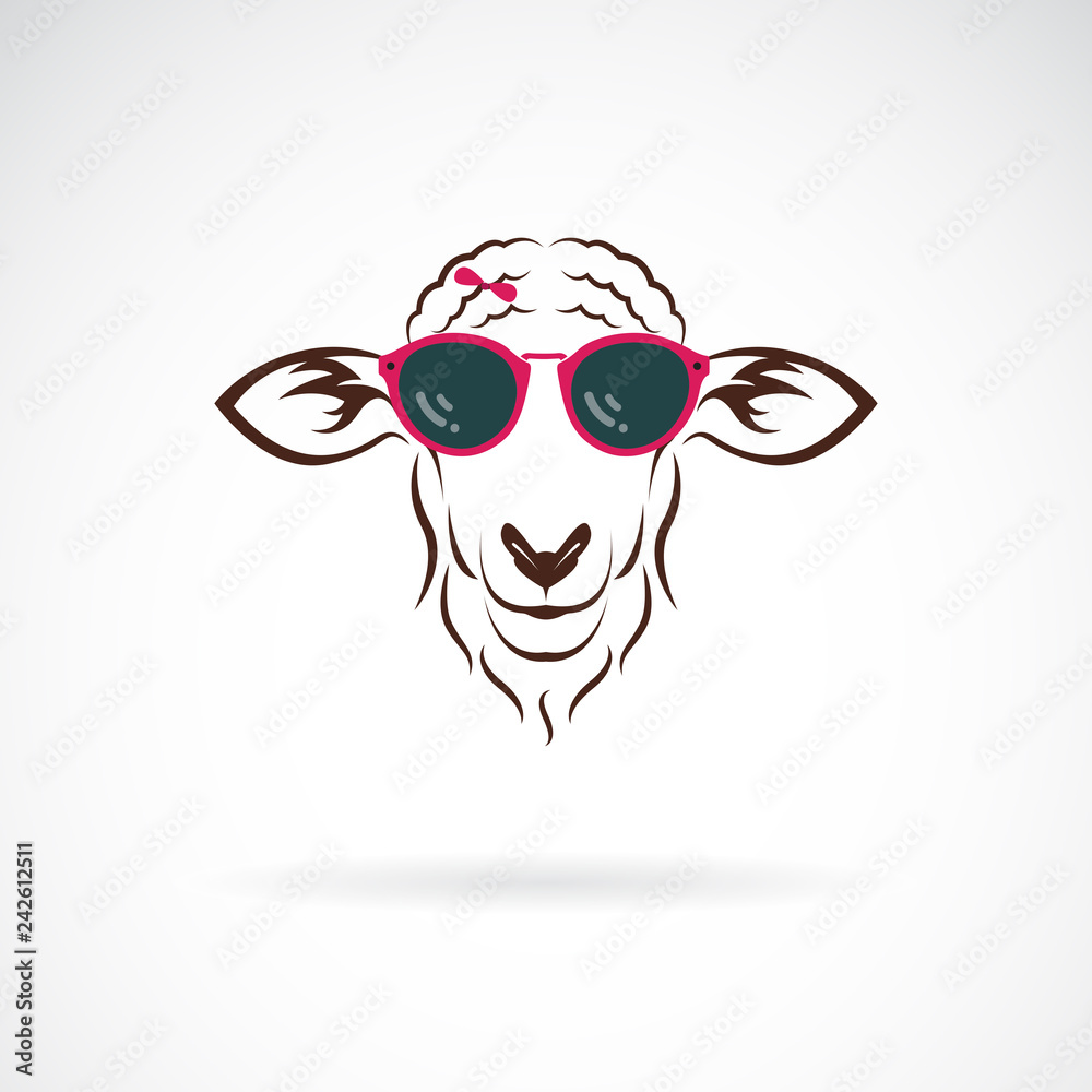 Fototapeta premium Wektor owiec noszących okulary przeciwsłoneczne na białym tle. Moda zwierzęca. Łatwe edytowanie warstwowych ilustracji wektorowych.