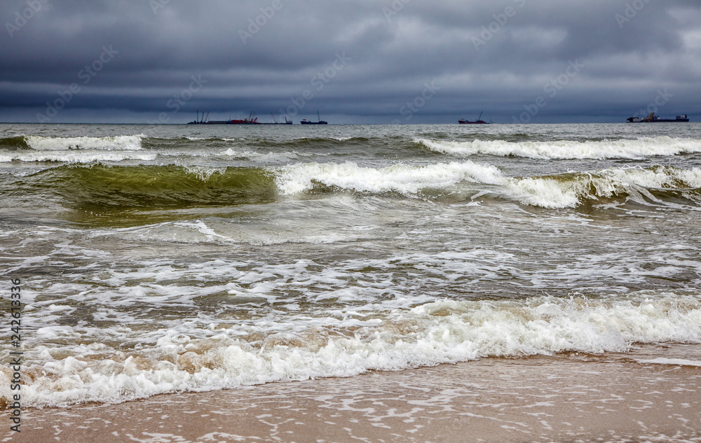 stormy baltic sea with ships
