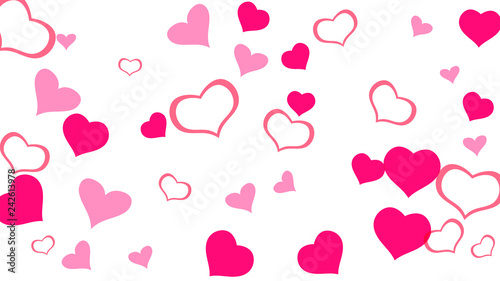 Red hearts of confetti crumbled. Red on White fond Vector. Romantic background. The idea of wallpaper design, textiles, packaging, printing, holiday invitation for birthday.