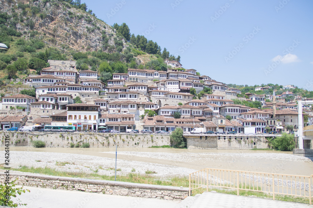 Old town Berati, windows in Berat - also called city of a thousand windows. Albania, World Heritage Site by UNESCO