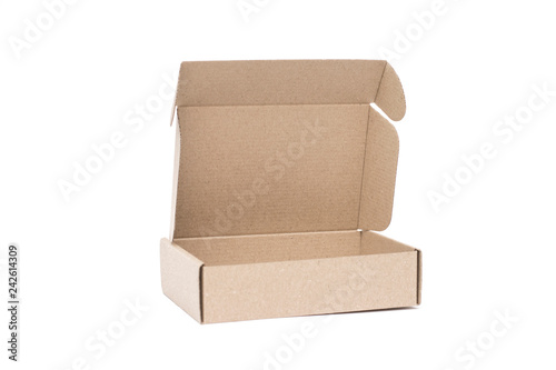 Open brown box on a white isolated background.
