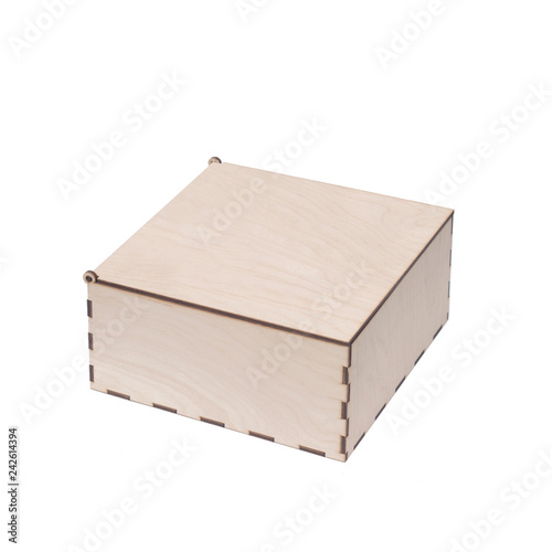 Closed square wooden box on an isolated background