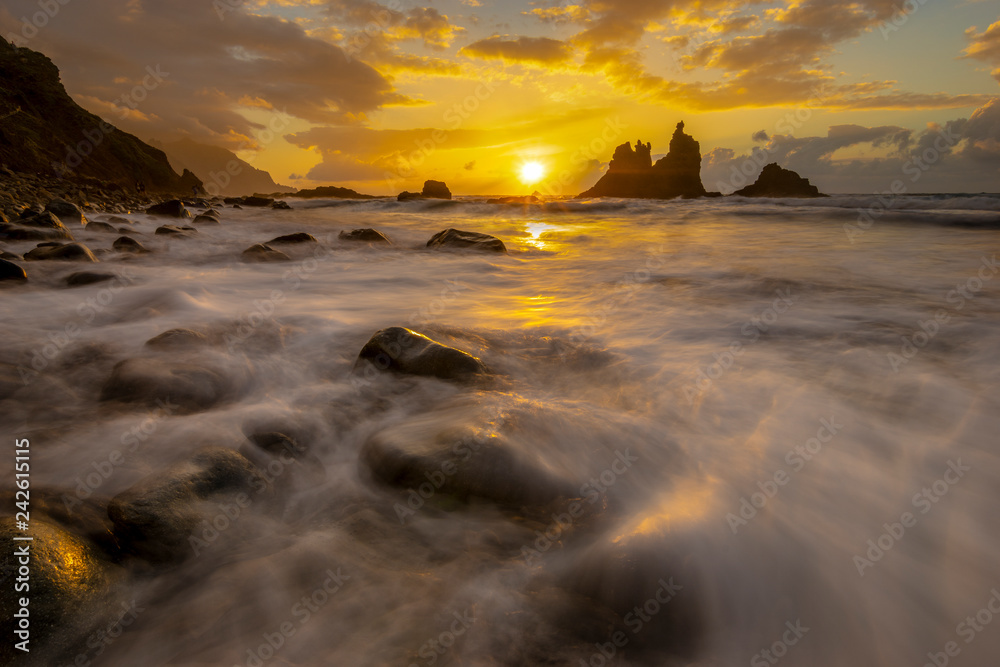 beautiful sea landscape, sunset over the atlantic beach