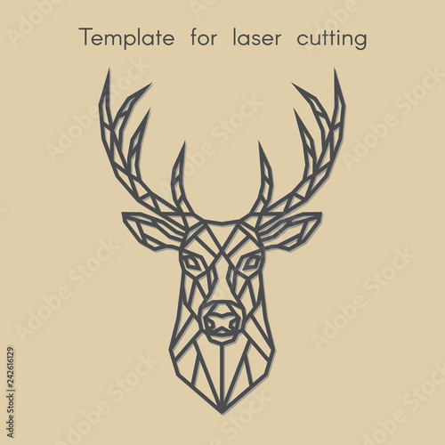 	
Template animal for laser cutting. Abstract geometric deer for cut. Stencil for decorative panel of wood, metal, paper. Vector illustration. photo