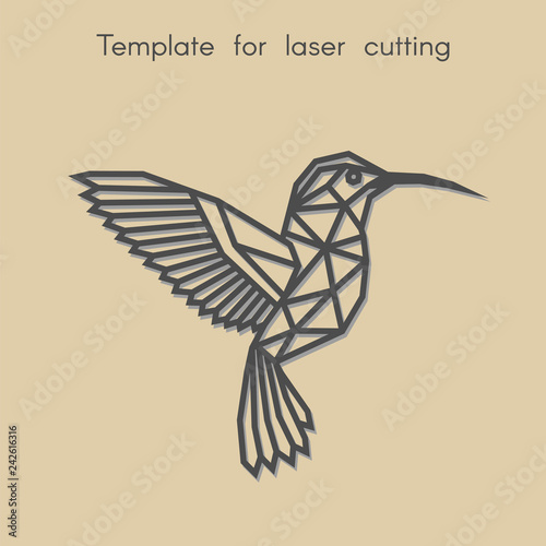 	
Template animal for laser cutting. Abstract geometric hummingbird for cut. Stencil for decorative panel of wood, metal, paper. Vector illustration.