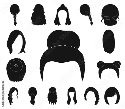 Female hairstyle black icons in set collection for design. Stylish haircut vector symbol stock web illustration.