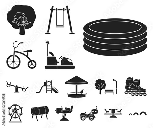 Playground, entertainment black icons in set collection for design. Attraction and equipment vector symbol stock web illustration.