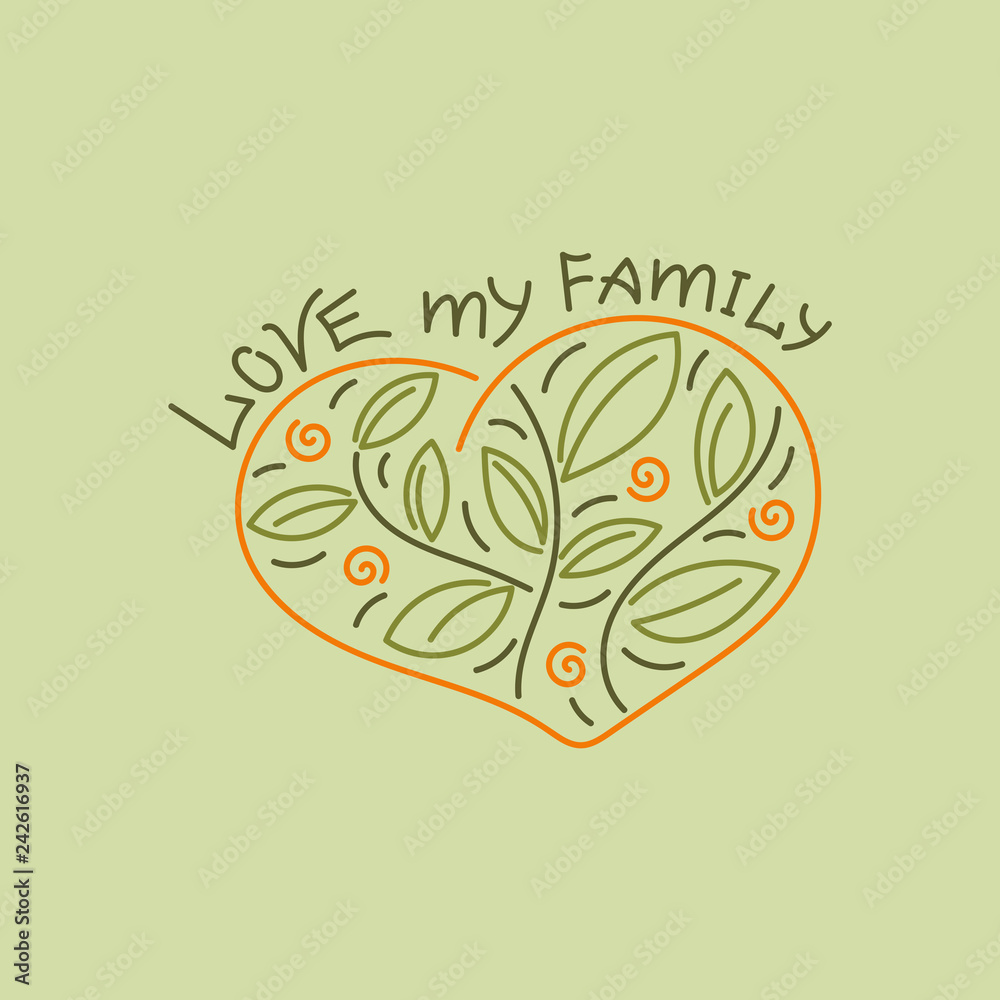 Love My Family. Tree drawn in the heart. Hand drawing design vector illustration Love My Family. Tree drawn in the heart. Hand drawing design vector illustration