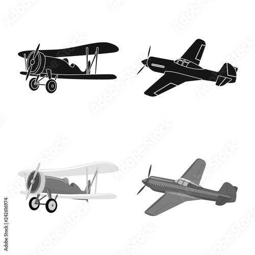 Isolated object of plane and transport icon. Collection of plane and sky stock symbol for web.