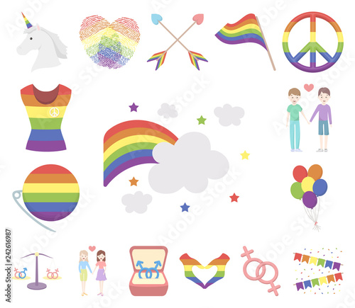 Gay and lesbian cartoon icons in set collection for design.Sexual minority and attributes vector symbol stock web illustration.