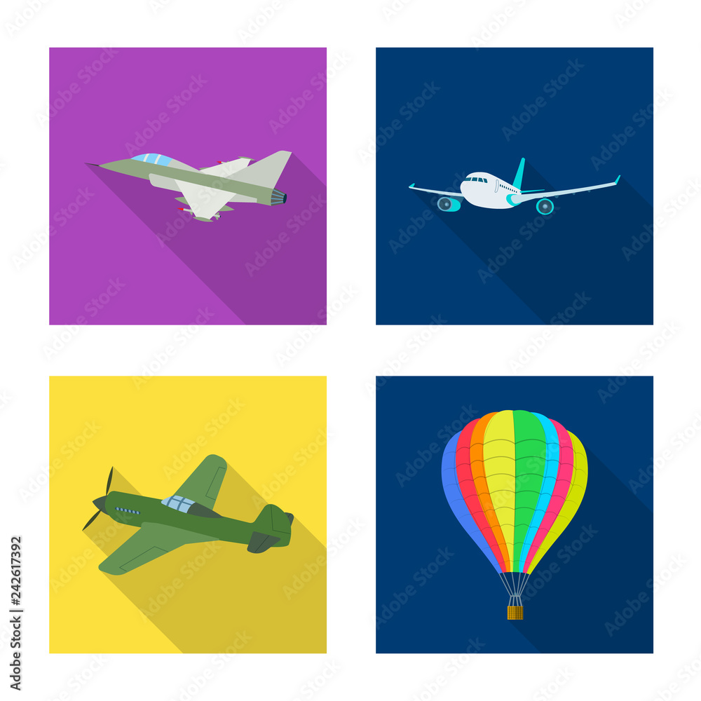 Isolated object of plane and transport sign. Collection of plane and sky stock vector illustration.