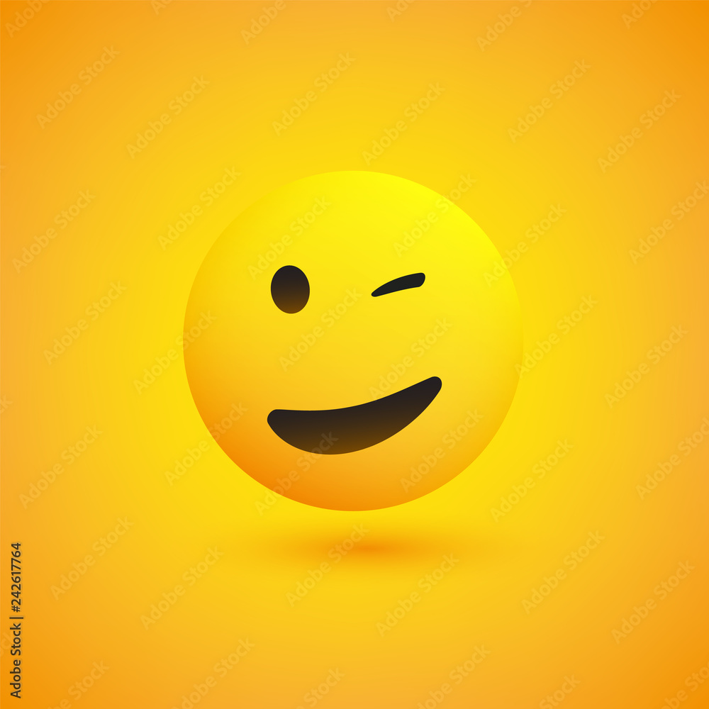 Smiling and Winking Emoji - Simple Shiny Happy Emoticon on Yellow ...