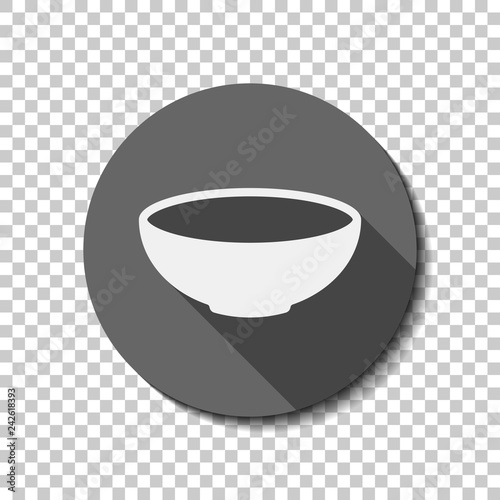 Empty bowl icon. Sign of kitchen. flat icon, long shadow, circle, transparent grid. Badge or sticker style
