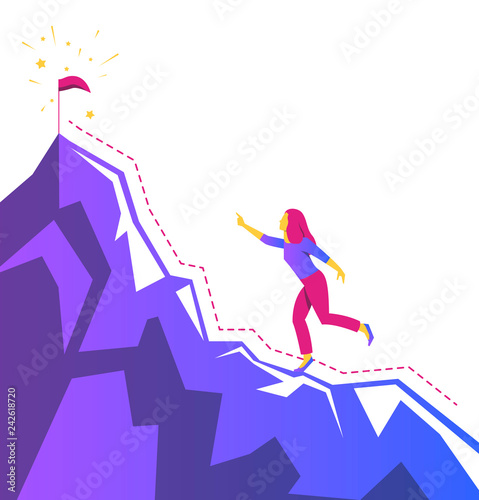vector image of the silhouette of a girl rises up to the goal, the desire to up, achieving the result