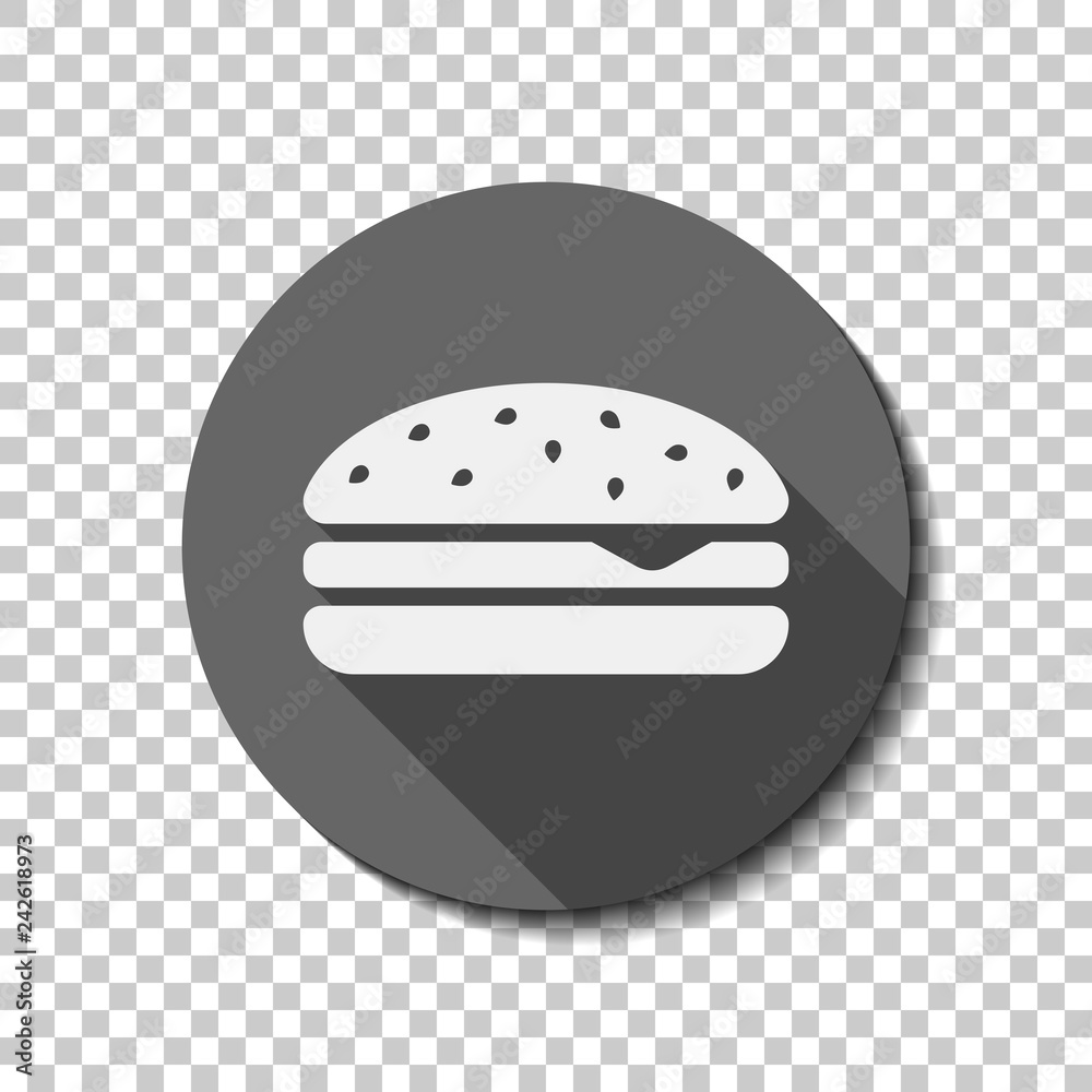 Hamburger icon. Fast food. flat icon, long shadow, circle, transparent grid. Badge or sticker style Hamburger icon. Fast food. flat icon, long shadow, circle, transparent grid. Badge or sticker style