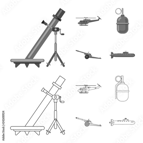 Vector illustration of weapon and gun symbol. Collection of weapon and army stock symbol for web.