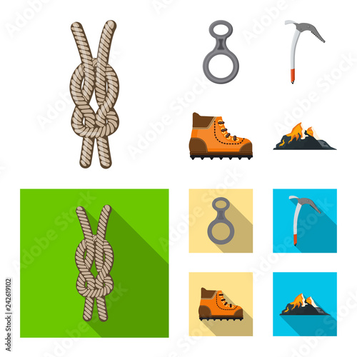 Vector design of mountaineering and peak logo. Set of mountaineering and camp stock symbol for web.