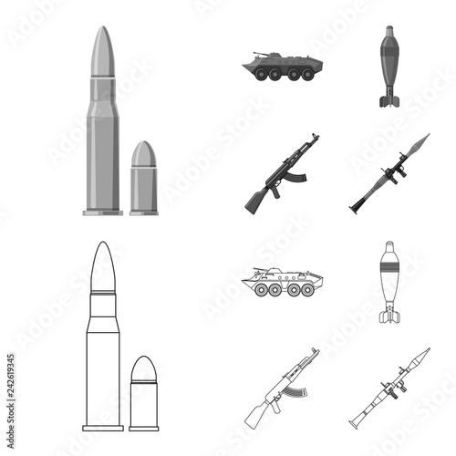 Isolated object of weapon and gun icon. Set of weapon and army stock symbol for web.